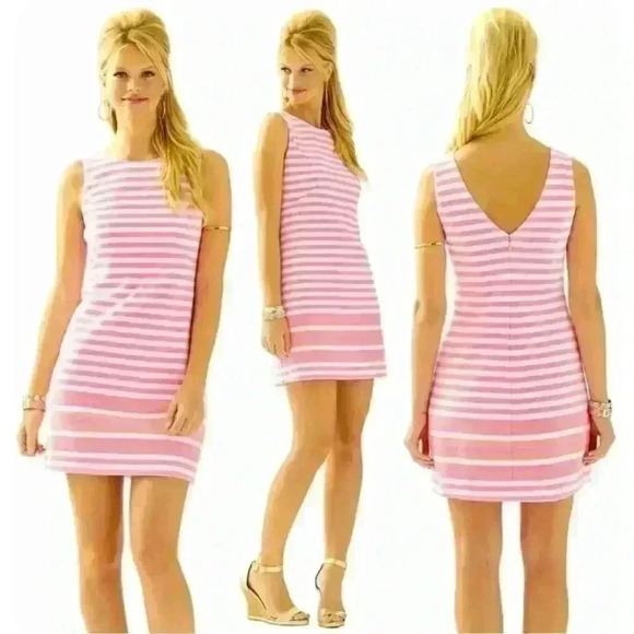 Lilly Pulitzer Eden Tropical Pink Pout Ottoman Striped Shift Dress Size Small - Picture 2 of 8